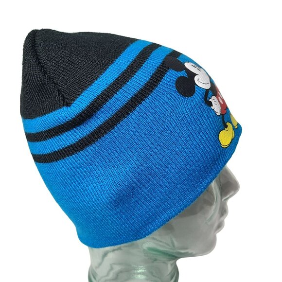 Disney Mickey Mouse MM Beanie Knit Winter Hat Blue Black Unisex Apparel OSFM - Picture 5 of 8